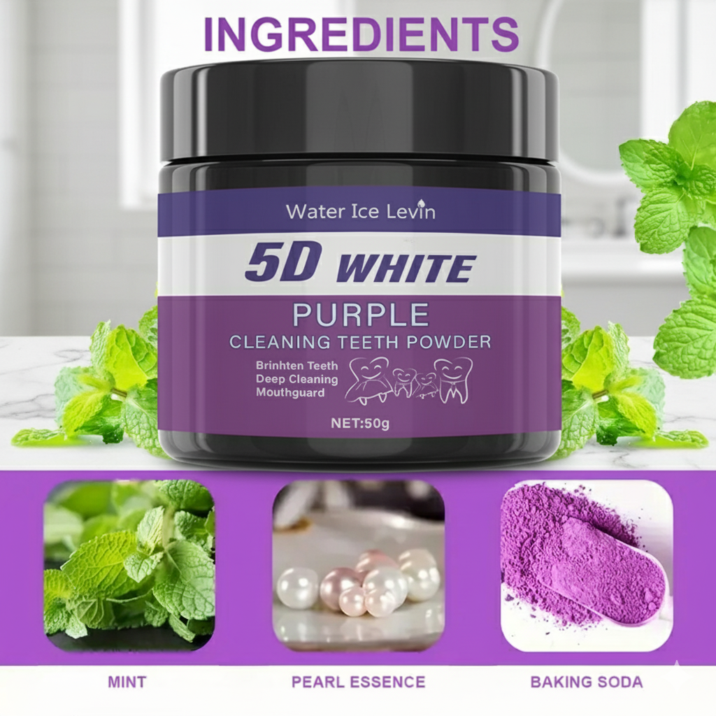 5D White Teeth Powder. Purple  - đánh giá và giá Teeth Whitening Baking Soda