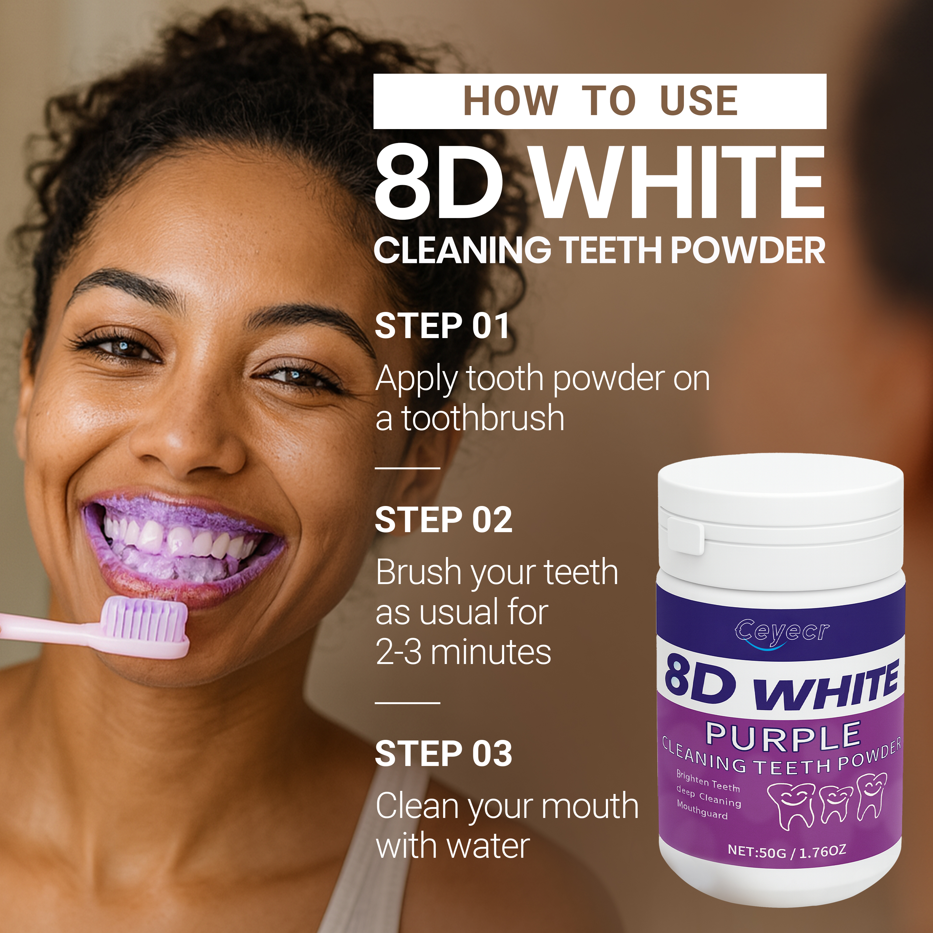 8D white Teeth Whitening Powde - đánh giá và giá Teeth Whitening Results